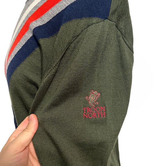 G/Fore Golf Womens Large Green Striped 100% Wool Lightweight Pullover V-Neck Swe - Picture 4 of 10